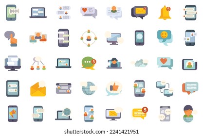 Messaging network icons set flat vector. Share star. People data isolated