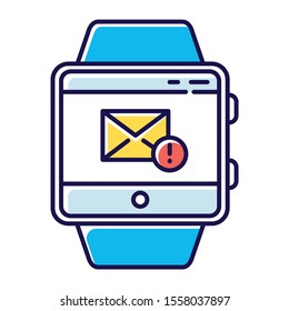 Messaging smartwatch function color icon. Sending and receiving mail. New message notification. Fitness wristband capability. Communication and connection. Isolated vector illustration