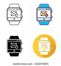Messaging smartwatch function icon. Sending and receiving mail. New message notification. Communication and connection. Flat design, linear and color styles. Isolated vector illustrations