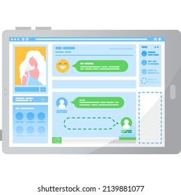 Messaging in social media chat vector icon. Online communication on internet via mobile phone isolated on white background