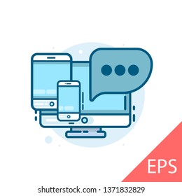 Messaging social networking concept. Social media chatting. Vector modern line design illustration icon