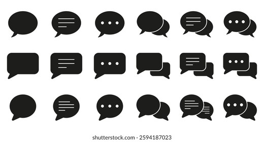 Messaging Speech Bubble Solid Icon Set. Talk and Think Comics Bubbles. Blank Chat Balloons in Various Shapes Solid Symbol. Isolated Vector Illustration.