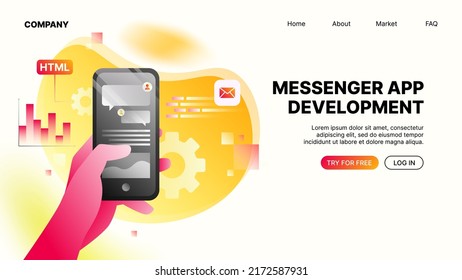 Desarrollo de aplicaciones de Messenger. Landing Webpage Template. Ilustración del vector