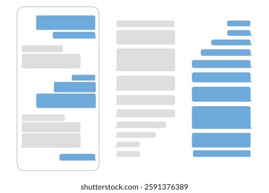 Messenger app screen template. Mobile phone chat eps 10 vector illustration. Phone correspondence sample image. Message flat picture