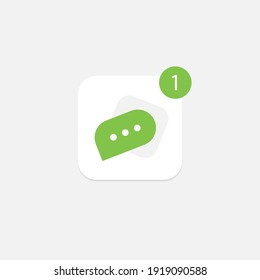 Messenger application icon. Logo for Chat app. chatting Logotype with one new notice. Green. Flat design. Eps 10