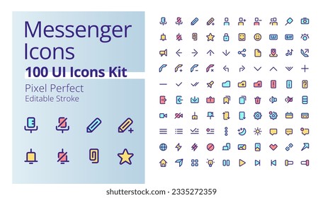 Messenger application pixel perfect RGB color ui icons kit. Online interaction. Social media. GUI, UX design for mobile app. Vector isolated pictograms. Editable stroke. Poppins font used