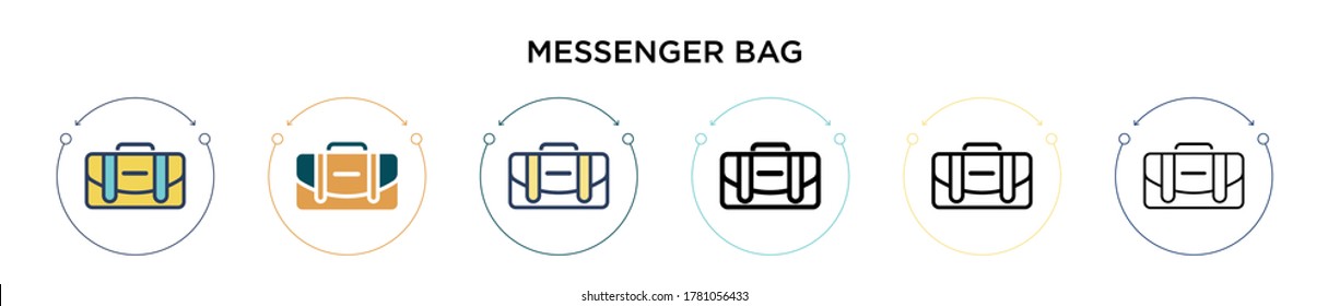 Messenger bag icon in filled, thin line, outline and stroke style. Vector illustration of two colored and black messenger bag vector icons designs can be used for mobile, ui, web