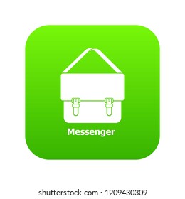 Messenger bag icon green vector isolated on white background