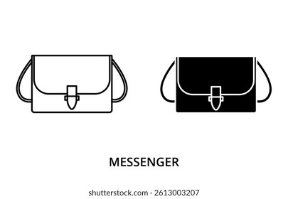Messenger bag icon, line editable stroke and silhouette
