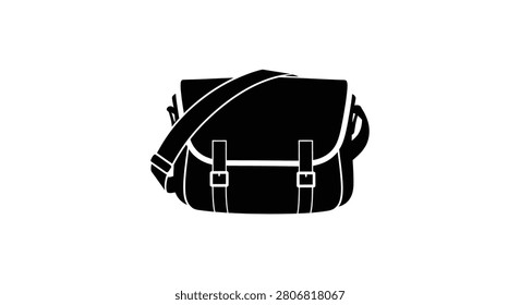 Messenger bag with strap and buckles black silhouette satchel carryall pouch