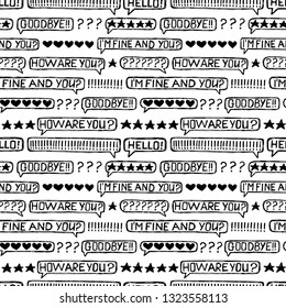Messenger bubbles speak seamless sketch vector pattern. Social media doodle backgraund.
