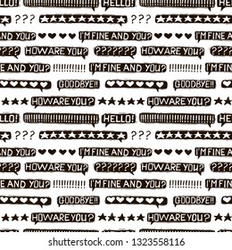 Messenger bubbles speak seamless sketch vector pattern. Social media doodle backgraund.