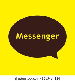 Messenger chat app icon - brown speech bubble on yellow background, colorful word logo for social media communication application, flat vector illustration