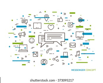 Messenger chat communication linear vector illustration. Creative concept messaging (message speech), mobile app icons. Graphic design online chatting web banner.
