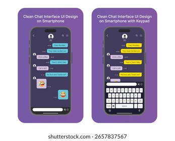 Messenger Chat Interface Application with Dialogue Window and Message Bubble – Clean Mobile UI Design Concept for SMS on Smartphone with and without Keypad in Dark Mode Vector Illustration