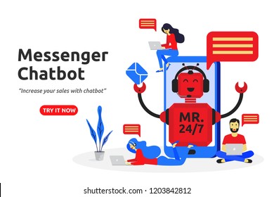 Diseño moderno de chatbot Messenger. servicio de asistente virtual. ilustración vectorial