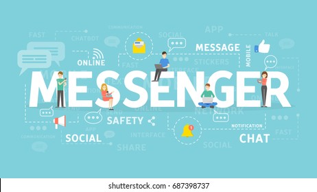 Ilustración conceptual de Messenger. Idea de chatear y comunicarse a través de dispositivos.