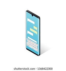 Messenger concept. Smartphone with blank messaging bubbles. Isometric vector illustration
