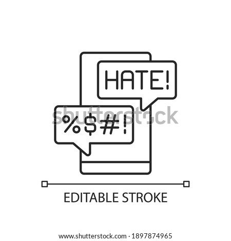 Messenger cyberbullying linear icon. Hate comments. Email with offensive content. Thin line customizable illustration. Contour symbol. Vector isolated outline drawing. Editable stroke