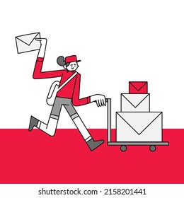 Messenger Delivering Mail Hand Drawn Character Illustration