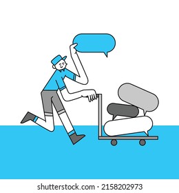 Messenger Delivering Speech Bubble Hand Drawn Character Illustration