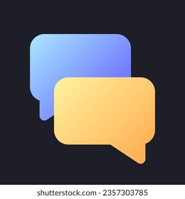 El degradado plano de Messenger llena el icono ui para el tema oscuro. Compartir información. Enviar archivo. Burbujas de chat. Pictograma de color perfecto para píxeles. GUI, UX diseño en espacio negro. Ilustración RGB aislada por vectores