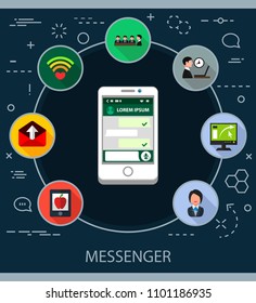 Messenger flat icons concept. Vector illustration. Element template for design.
