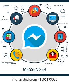 Messenger flat icons concept. Vector illustration. Element template for design.