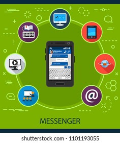 Messenger flat icons concept. Vector illustration. Element template for design.