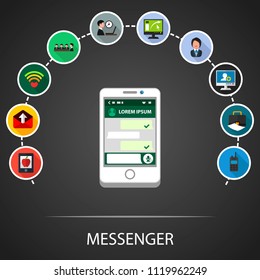 Messenger flat icons concept. Vector illustration. Element template for design.