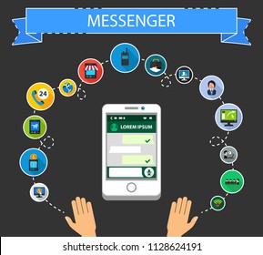 Messenger flat icons concept. Vector illustration. Element template for design.