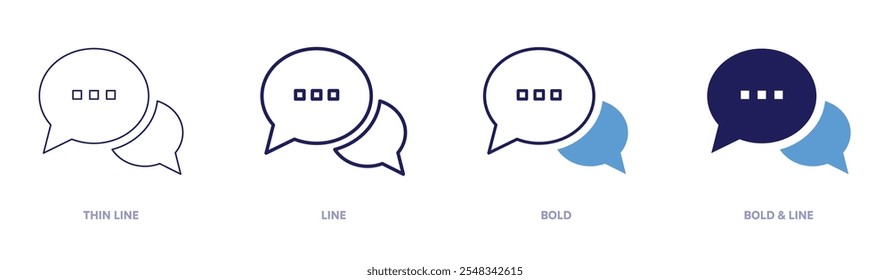 Icono de Messenger en 4 estilos diferentes. Línea delgada, línea, negrita y línea negrita. Estilo duotono. Trazo editable.