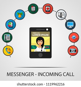 Messenger - incoming call flat icons concept. Vector illustration. Element template for design.