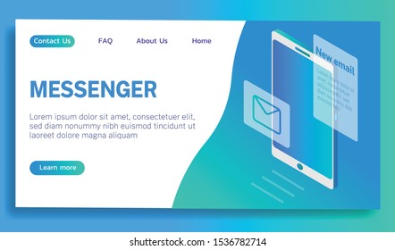 Messenger landing page. Vector gradient isometric illustration. 