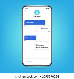 Messenger Like Whatsapp With Bubble Frames For Messages On Smartphone Screen Vector Illustration. Phone Communication, Mobile Message