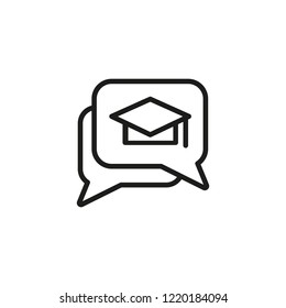 Messenger line icon. Graduation cap inside speech bubble. Dialog concept. Can be used for topics like communication, chat, education