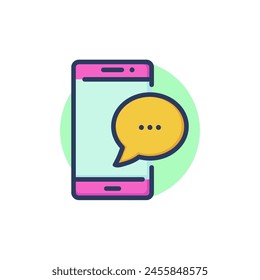 Messenger line icon. Mobile phone, cell, chat, speech bubbles outline sign. Communication, internet, social media concept. Vector illustration for web design and apps