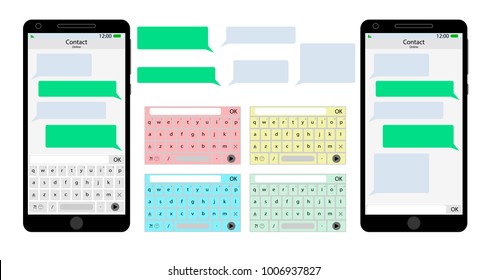 Messenger mobile phone user interface. Screen app and speech bubble with keyboard. Vector illustration