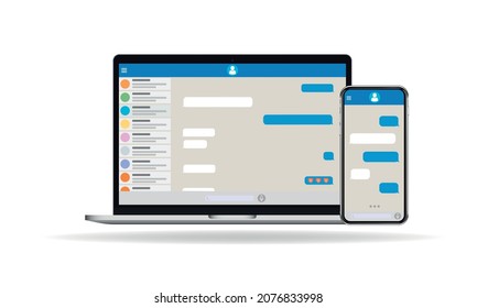 Messenger on screen of laptop and smartphone. Empty chat.