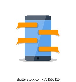 The messenger on the smartphone. Flat design.