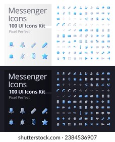 Messenger pixel perfect flat gradient two-color ui icons kit for dark, light mode. Online communication. Vector isolated RGB pictograms. GUI, UX design for web, mobile. Poppins font used