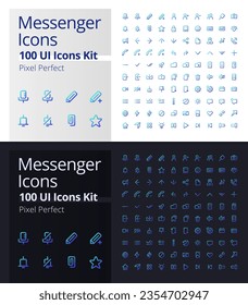 Kit de iconos ui lineales de gradiente perfecto para píxeles de Messenger para el modo oscuro y claro. Comunicación en línea. Contorno de línea símbolos de interfaz de usuario. Pictogramas de estilo moderno. Ilustraciones de contorno aisladas de vectores