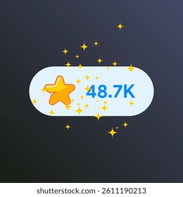 Messenger reaction template. Telegram premium Star with like counter. Social media follower Interaction number. Verified badge. Blog post likes. Vector illustration. 