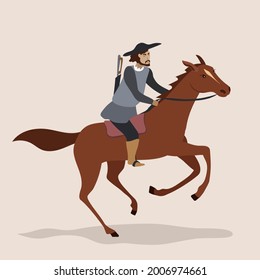 The messenger rides a horse. A man riding a horse. Vector illustration isolated on a light background.