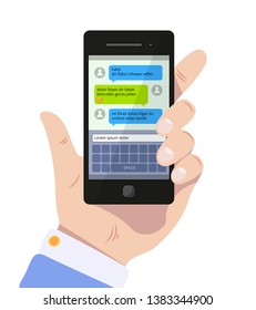 Messenger screen. Mobile text messages in speak bubbles online communication chatting app vector concept