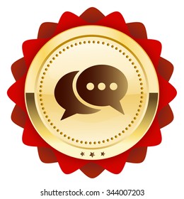 Messenger seal or icon with speech balloons symbol. Glossy golden seal or button.