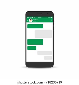 Messenger and social network concept. Empty speech bubbles on display. Smartphone with blank messages. Vector