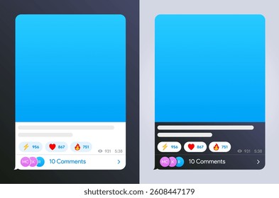 Messenger text bubble template. Telegram text message with reactions interface. Whatsapp speech box mock up. Like engagement counter. Reactions with emoji. Text blog post layout. Vector Illustration.