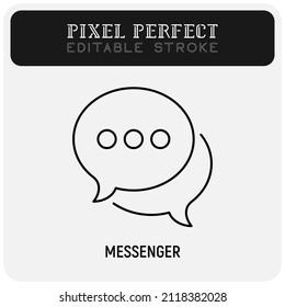 Icono de línea delgada de Messenger: dos burbujas de habla. Chat. Ilustración vectorial moderna.