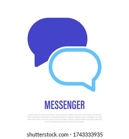 Messenger: two speech bubbles. Sign of conversation, discussion, chat. Thin line icon for mobile app. Vector illustration.
